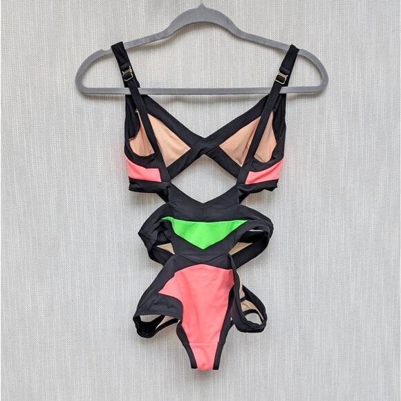 Agent Provocateur Mazzy Swimsuit Womens AP 3/US 6 Green/Pink One Piece Bandage - Picture 3 of 11